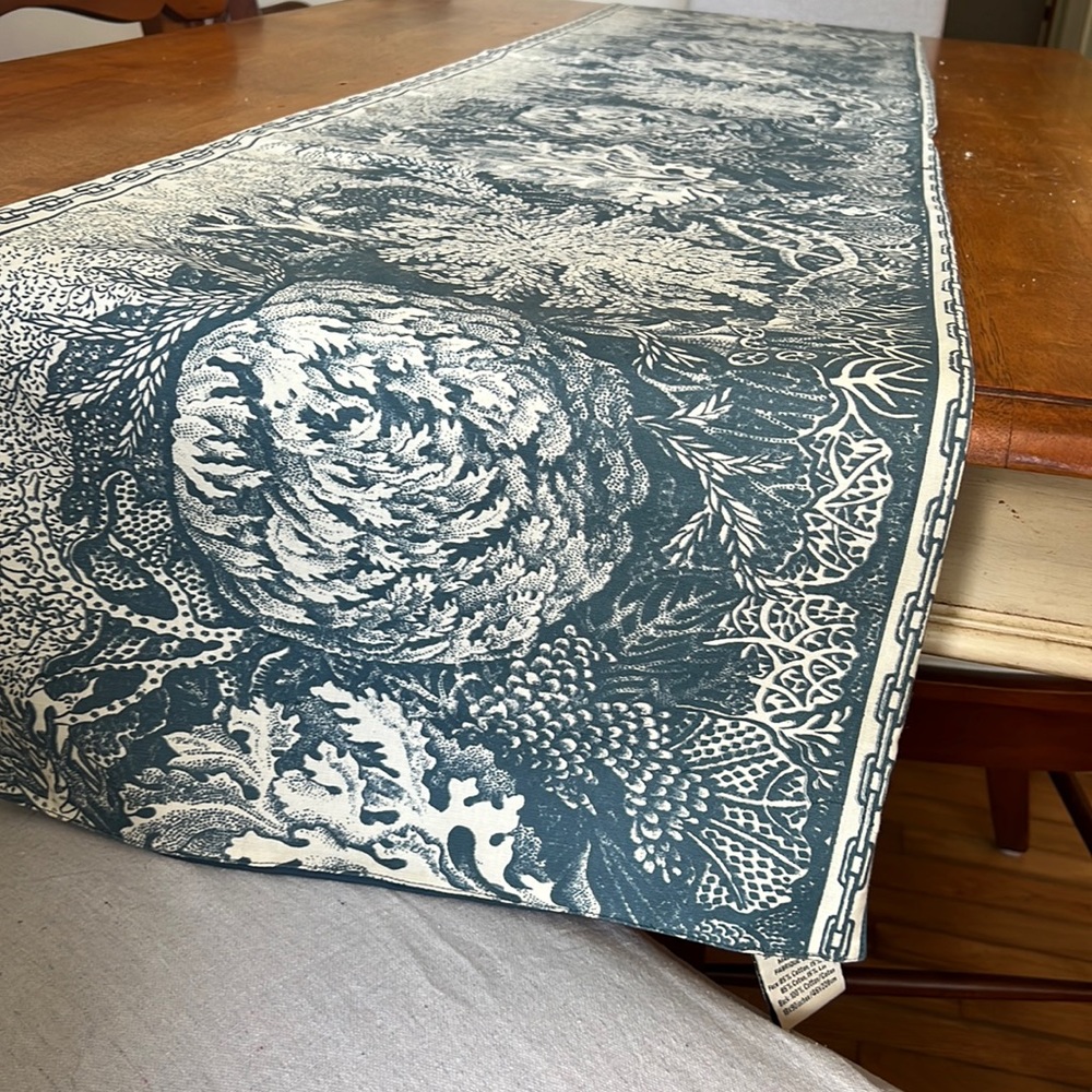 Pottery Barn Table Runner Blue Coastal Linen & Cotton